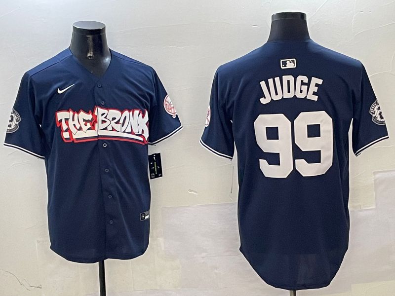 Men New York Yankees 99 Judge Drak Blue four generations Joint Name 2025 Nike MLB Jersey style 1